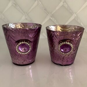 Pair of Lovely Purple Glass Taper Votives